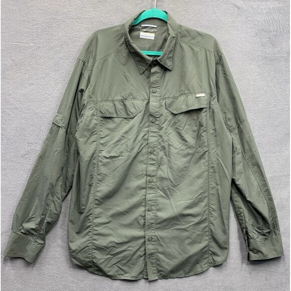Columbia Button Up Shirt Men's 100% Nylon Omni-Shade Sun Protection Green XL - Picture 1 of 16
